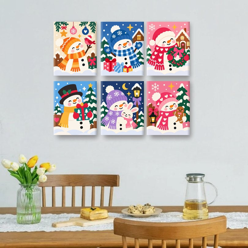 6 Mini Paintings - Christmas Snowman Set