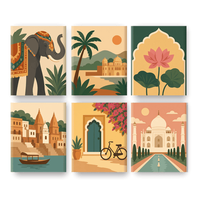 6 Mini Paintings - Indian Elephant Set