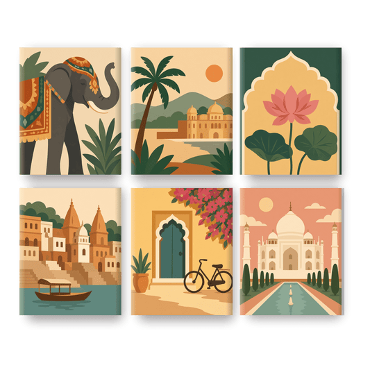 6 Mini Paintings - Indian Elephant Set