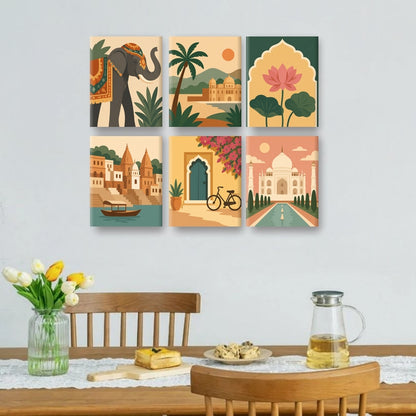 6 Mini Paintings - Indian Elephant Set