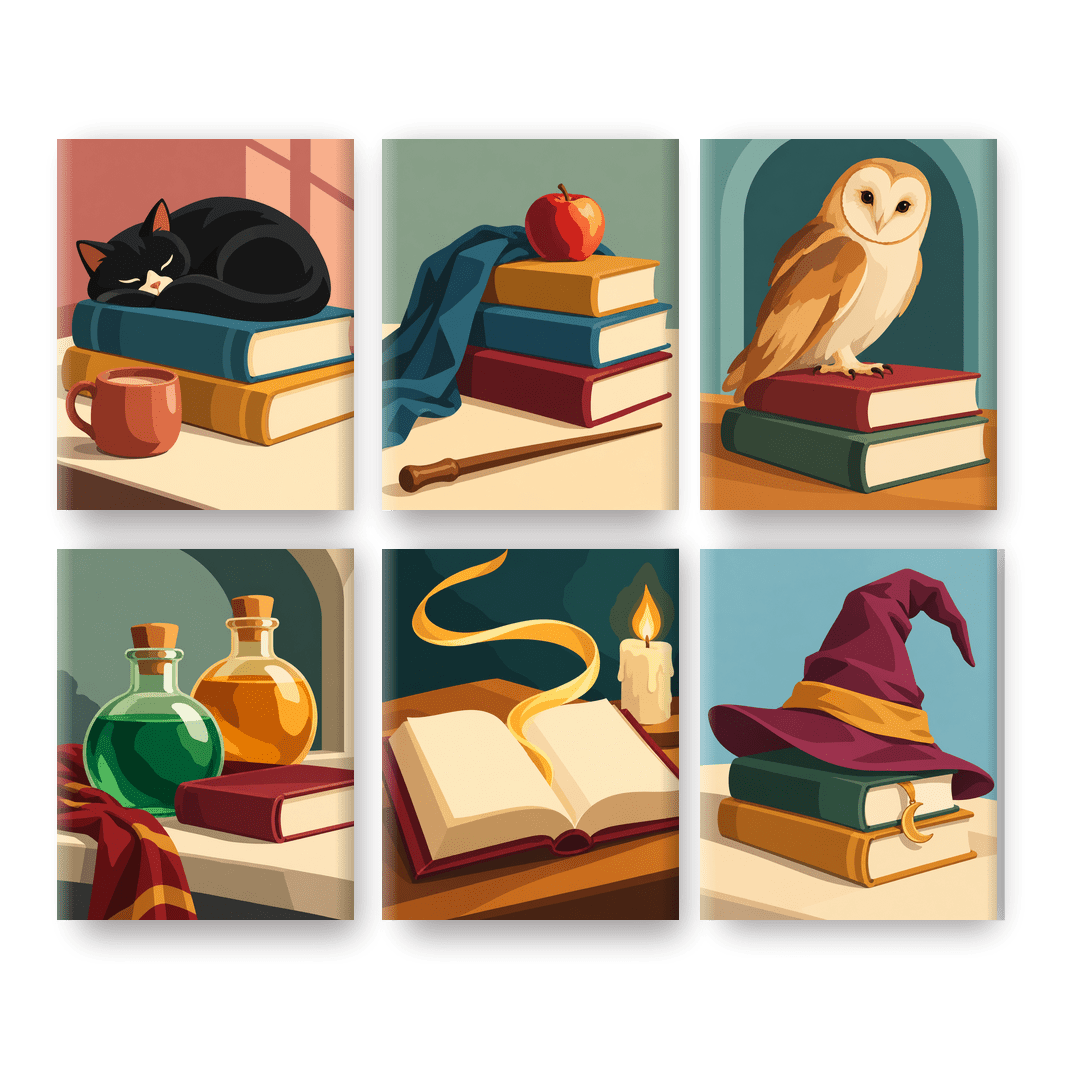 6 Mini Paintings - Cozy Reading Cat Set
