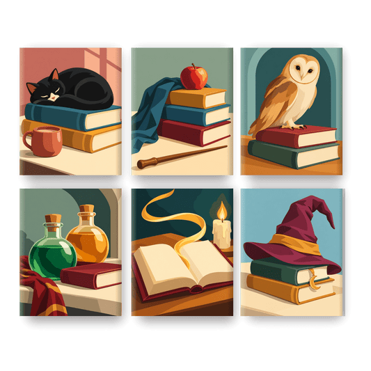 6 Mini Paintings - Cozy Reading Cat Set