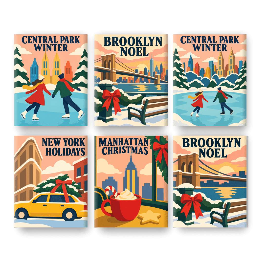 6 Mini Paintings - Central Park Winter Set
