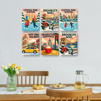 6 Mini Paintings - Central Park Winter Set