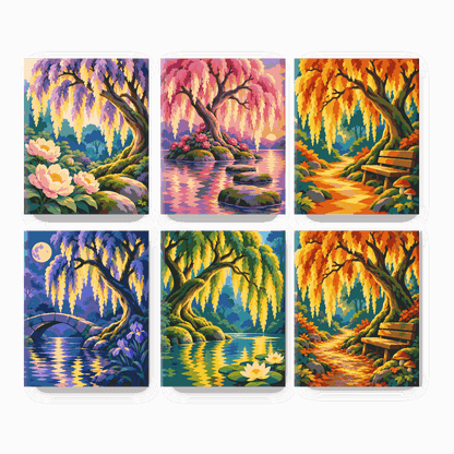 6 Mini Paintings - Glowing Willow Tree Set
