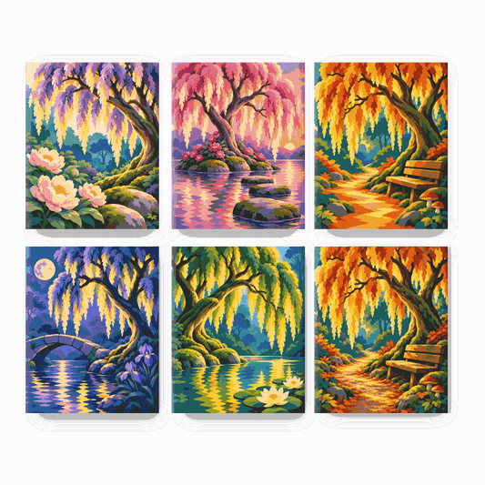 6 Mini Paintings - Glowing Willow Tree Set