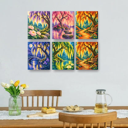 6 Mini Paintings - Glowing Willow Tree Set