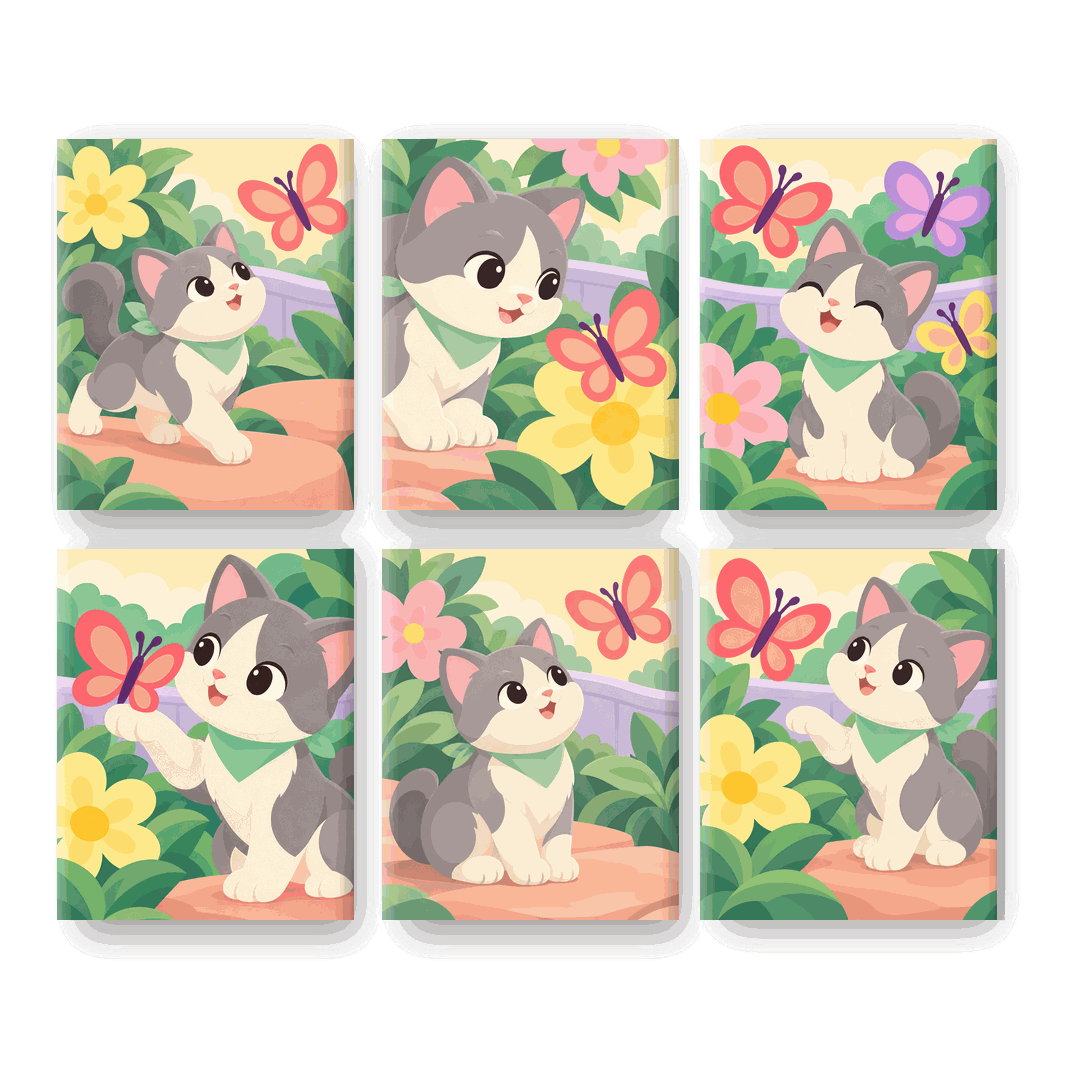 6 Mini Paintings - Garden Kitten Set