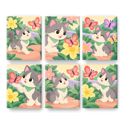 6 Mini Paintings - Garden Kitten Set