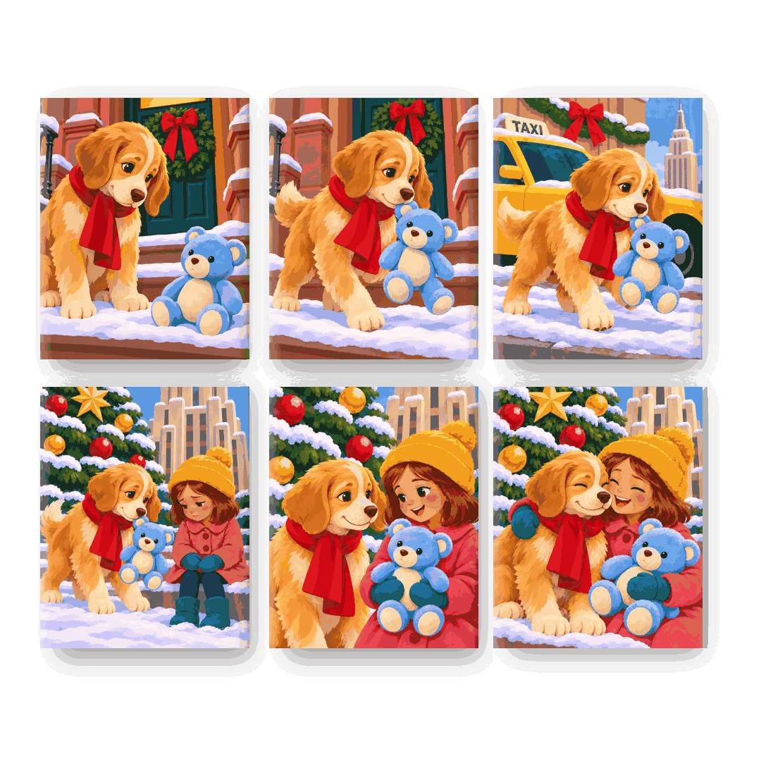 6 Mini Paintings - Christmas Puppy Set