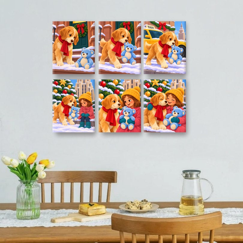 6 Mini Paintings - Christmas Puppy Set
