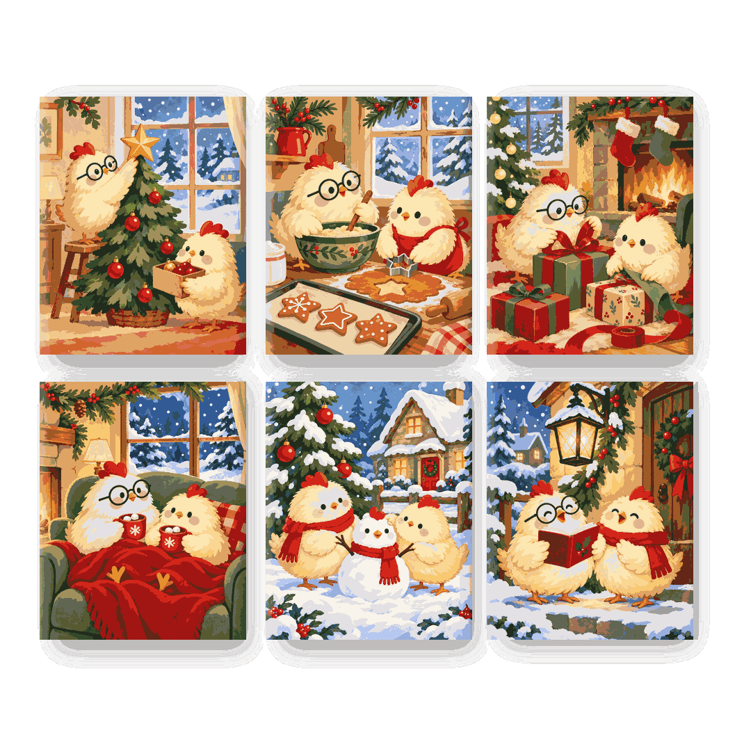 6 Mini Paintings - A Very Chickmas Set