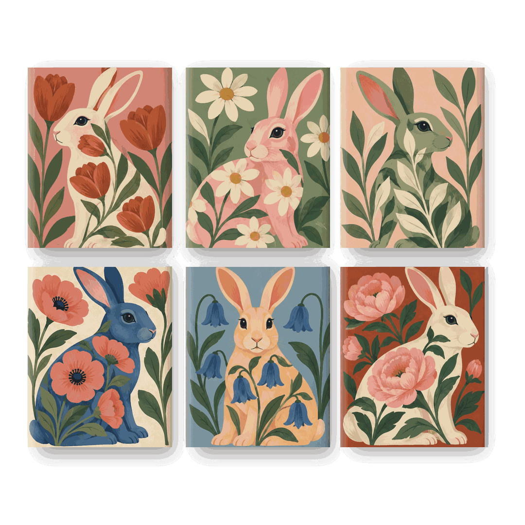 6 Mini Paintings - Botanical Bunnies Set