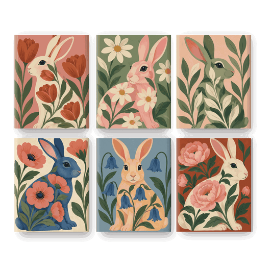 6 Mini Paintings - Botanical Bunnies Set