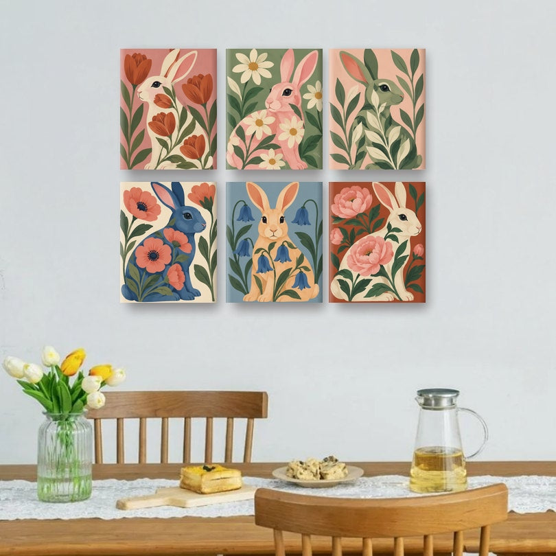 6 Mini Paintings - Botanical Bunnies Set
