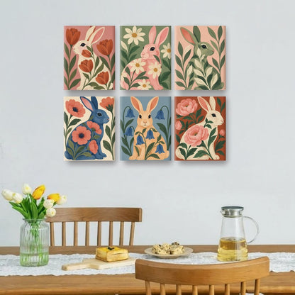 6 Mini Paintings - Botanical Bunnies Set