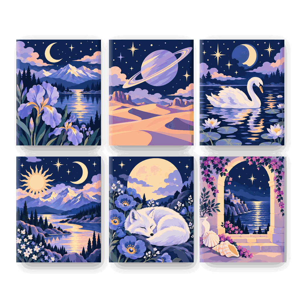 6 Mini Paintings - Celestial Dreamscapes Set