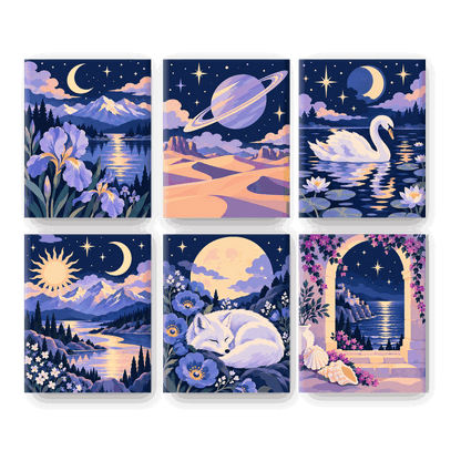 6 Mini Paintings - Celestial Dreamscapes Set