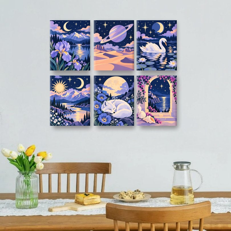 6 Mini Paintings - Celestial Dreamscapes Set