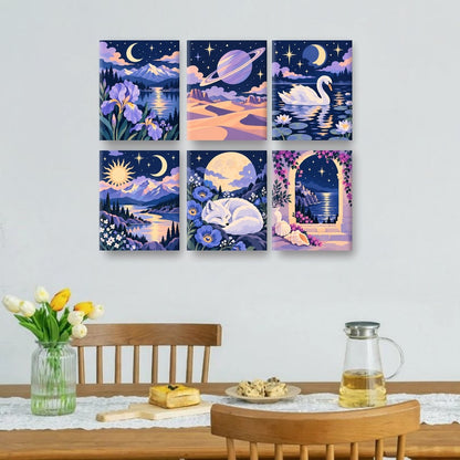 6 Mini Paintings - Celestial Dreamscapes Set