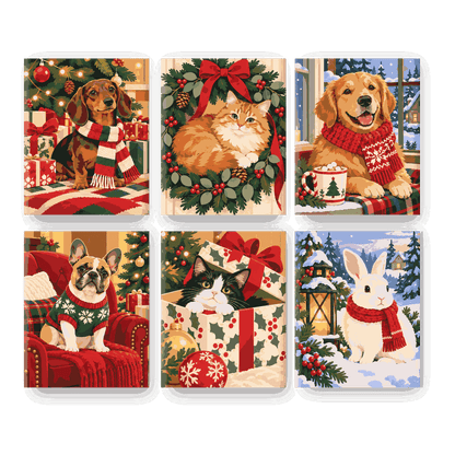 6 Mini Paintings - Cozy Pet Christmas Set