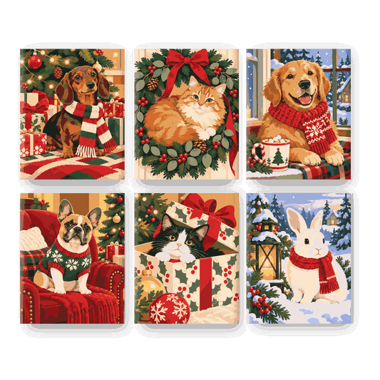6 Mini Paintings - Cozy Pet Christmas Set