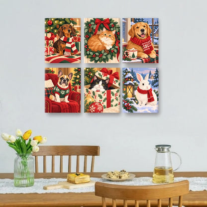 6 Mini Paintings - Cozy Pet Christmas Set