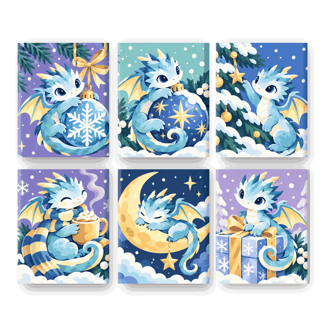 6 Mini Paintings - Frosty Little Dragons Set
