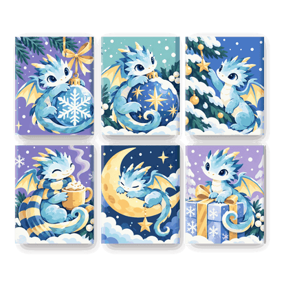 6 Mini Paintings - Frosty Little Dragons Set