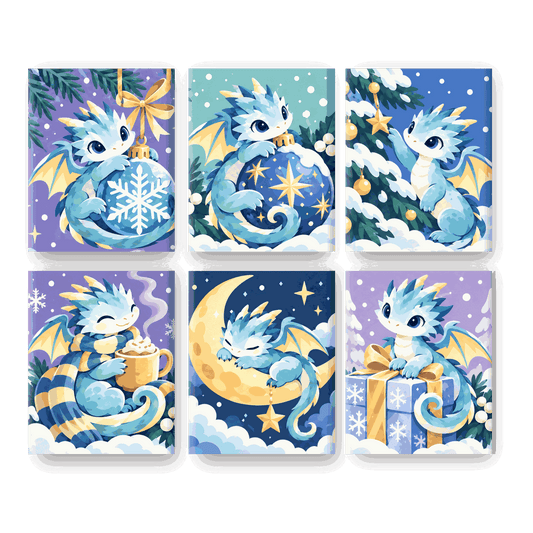 6 Mini Paintings - Frosty Little Dragons Set
