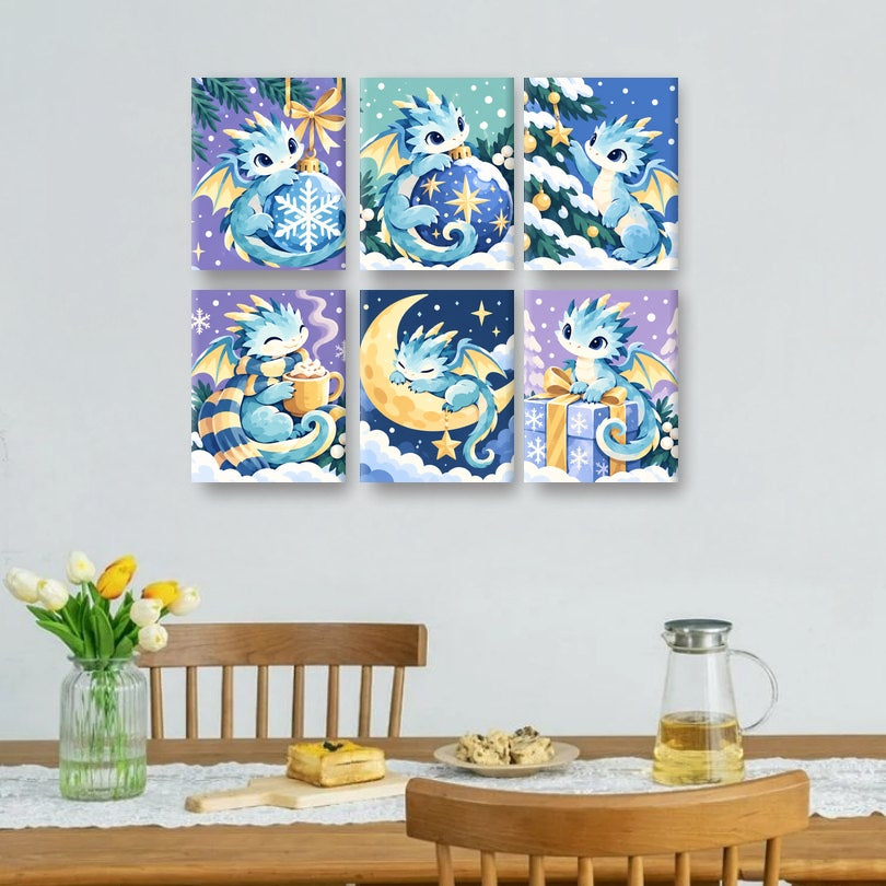6 Mini Paintings - Frosty Little Dragons Set