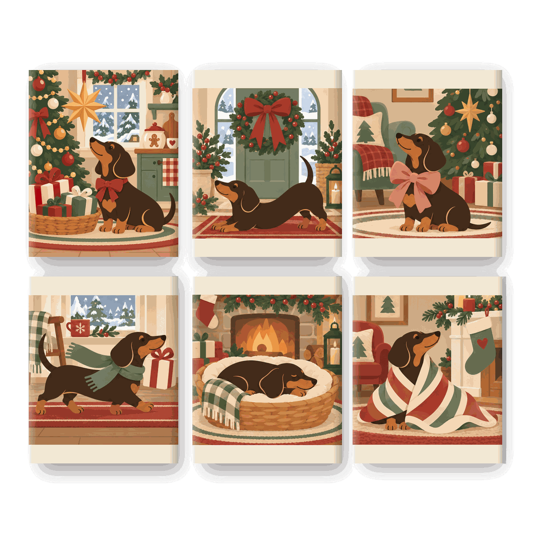 6 Mini Paintings - Gingerbread Dachshund Set