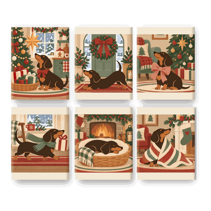 6 Mini Paintings - Gingerbread Dachshund Set