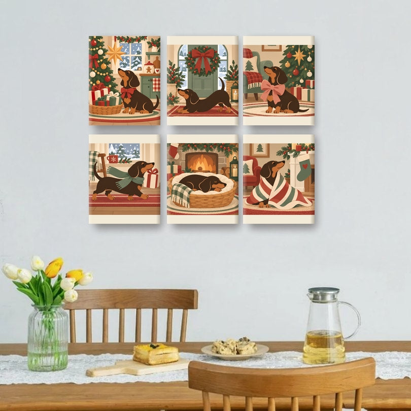 6 Mini Paintings - Gingerbread Dachshund Set