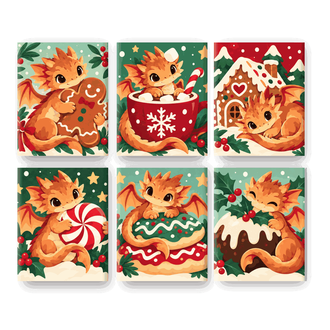 6 Mini Paintings - Gingerbread Dragon Bakery Set