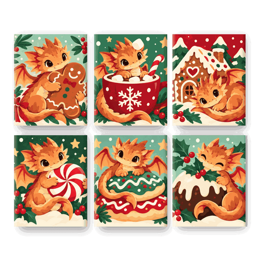 6 Mini Paintings - Gingerbread Dragon Bakery Set