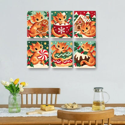 6 Mini Paintings - Gingerbread Dragon Bakery Set