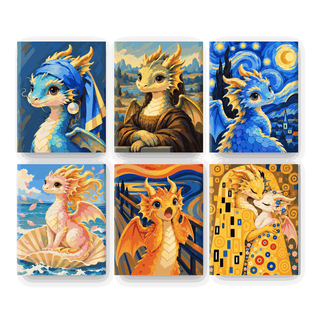 6 Mini Paintings - Masterpiece Little Dragons Set