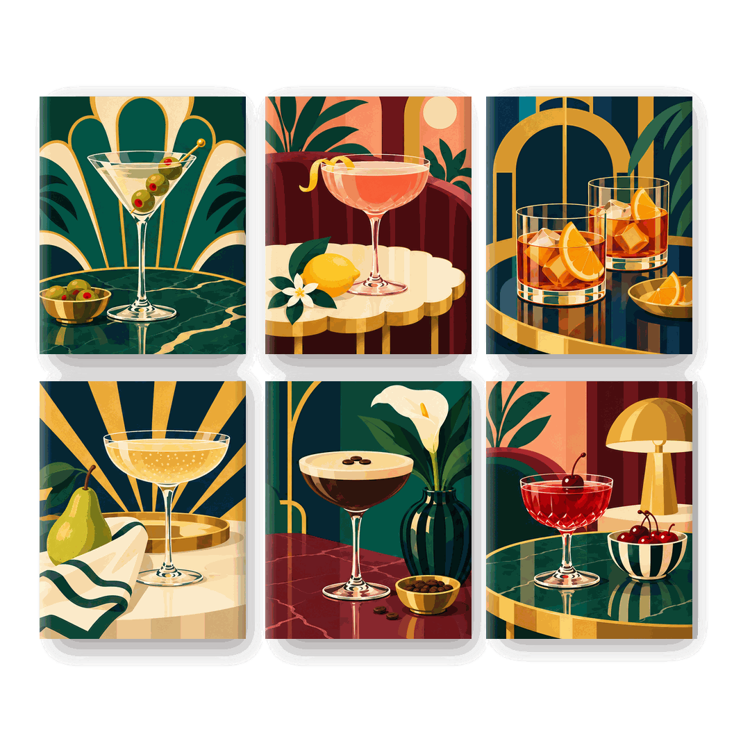 6 Mini Paintings - Neo Deco Cocktails Set