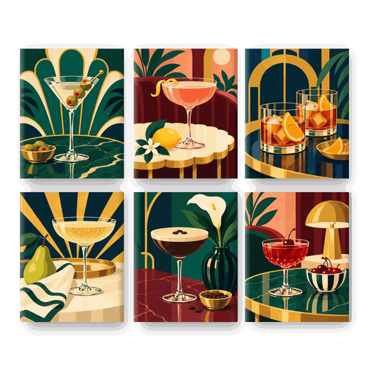 6 Mini Paintings - Neo Deco Cocktails Set