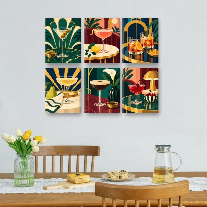 6 Mini Paintings - Neo Deco Cocktails Set