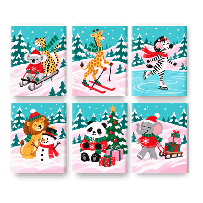 6 Mini Paintings - Pastel Snow Safari Set