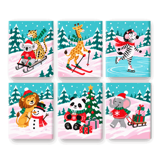 6 Mini Paintings - Pastel Snow Safari Set