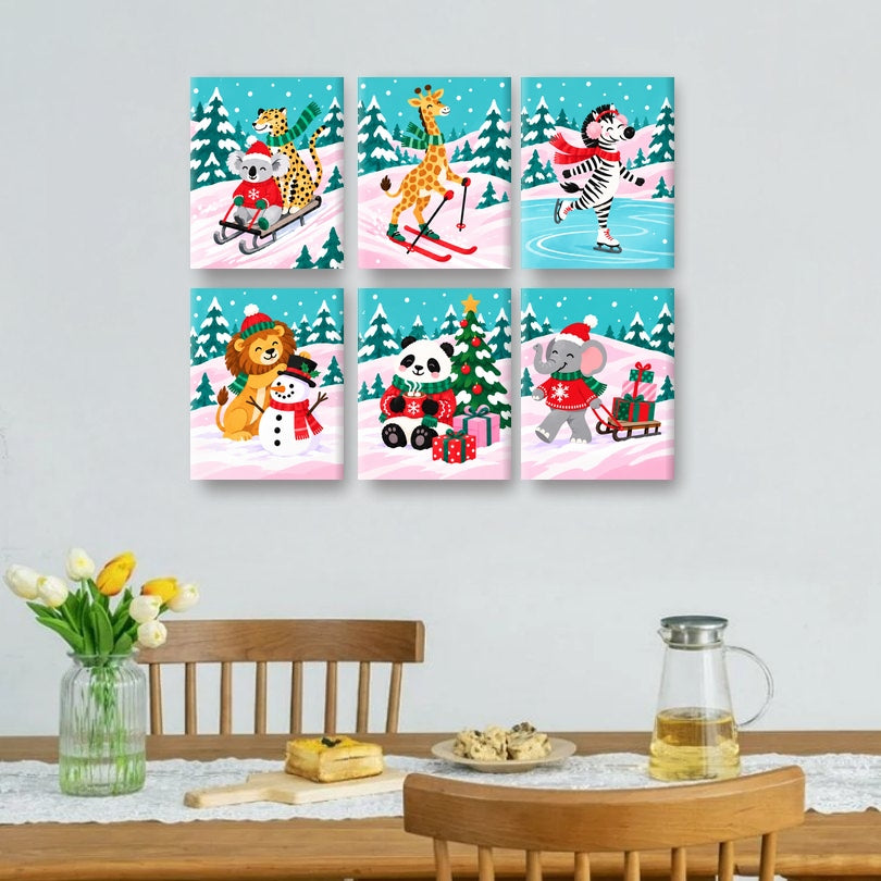6 Mini Paintings - Pastel Snow Safari Set