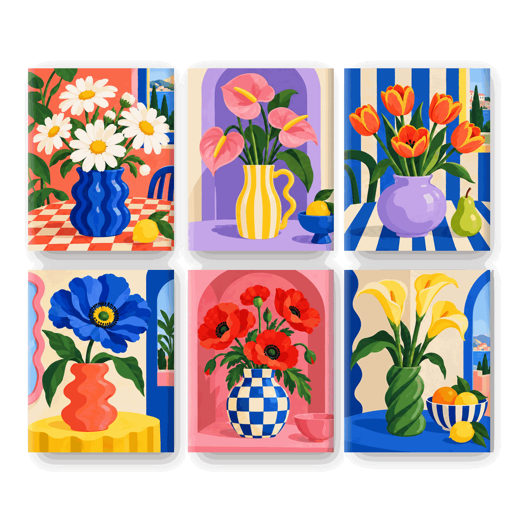 6 Mini Paintings - Playful Flower Studio Set