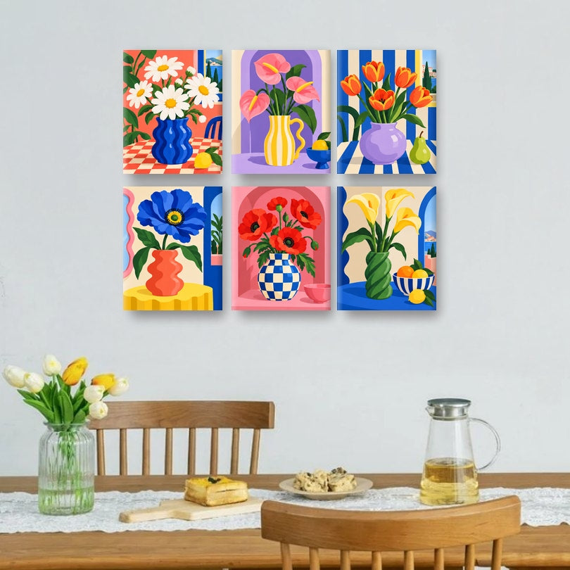 6 Mini Paintings - Playful Flower Studio Set