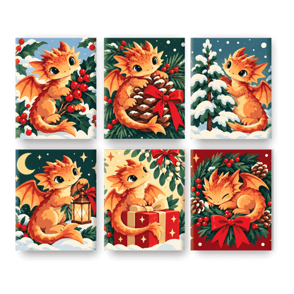 6 Mini Paintings - Santa_s Little Dragons Set