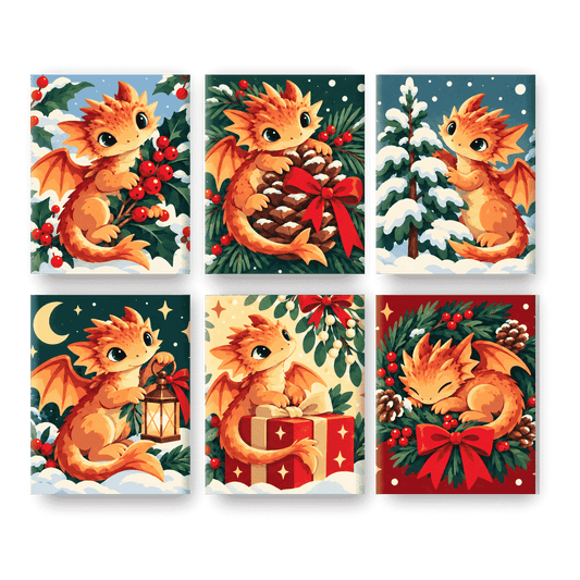 6 Mini Paintings - Santa_s Little Dragons Set