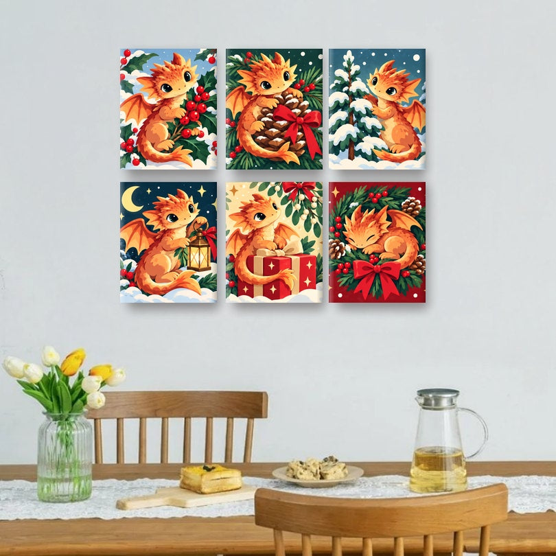 6 Mini Paintings - Santa_s Little Dragons Set