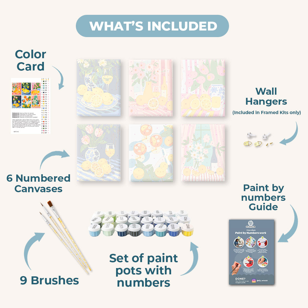 6 Mini Paintings - Flowers & Drinks Set